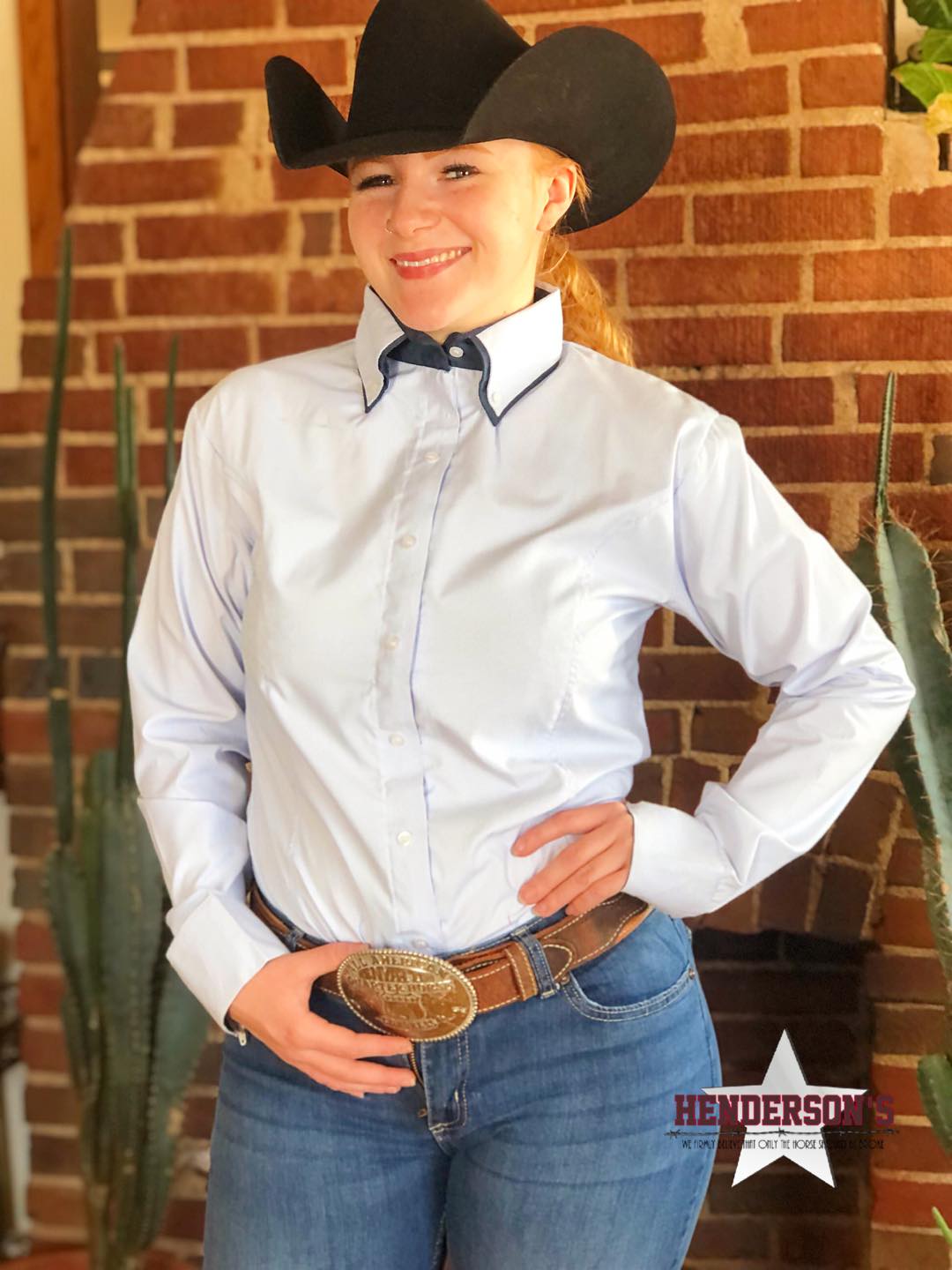 Double Collar Concealed Zipper Show Shirt - Blue Stripes