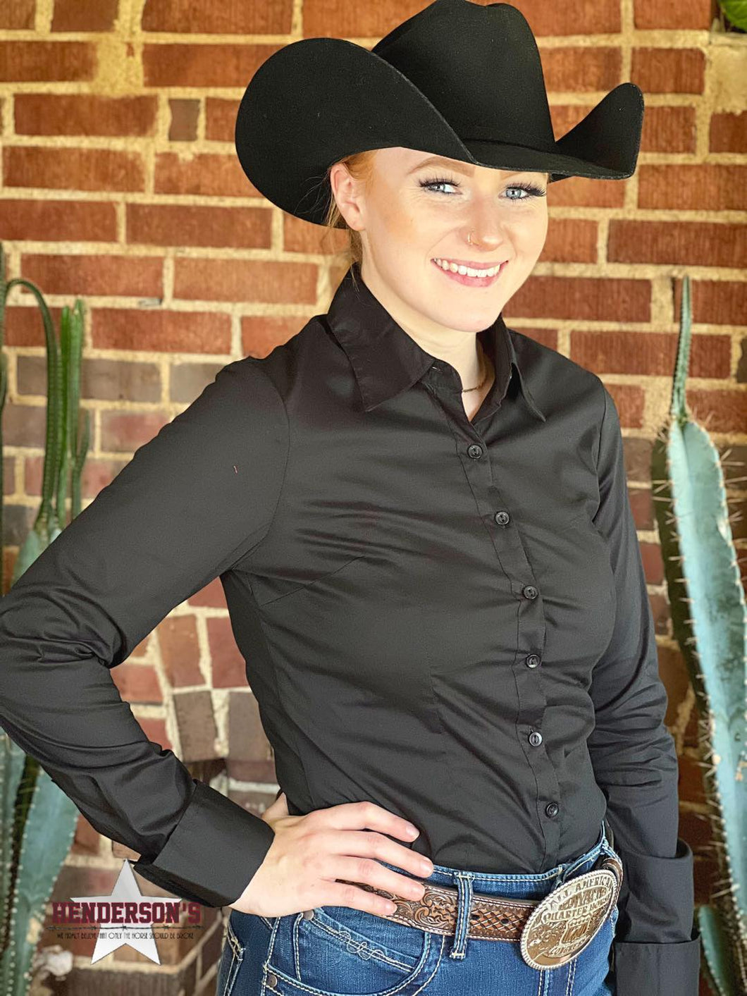 Women's Solid Black Button-down Western Shirt