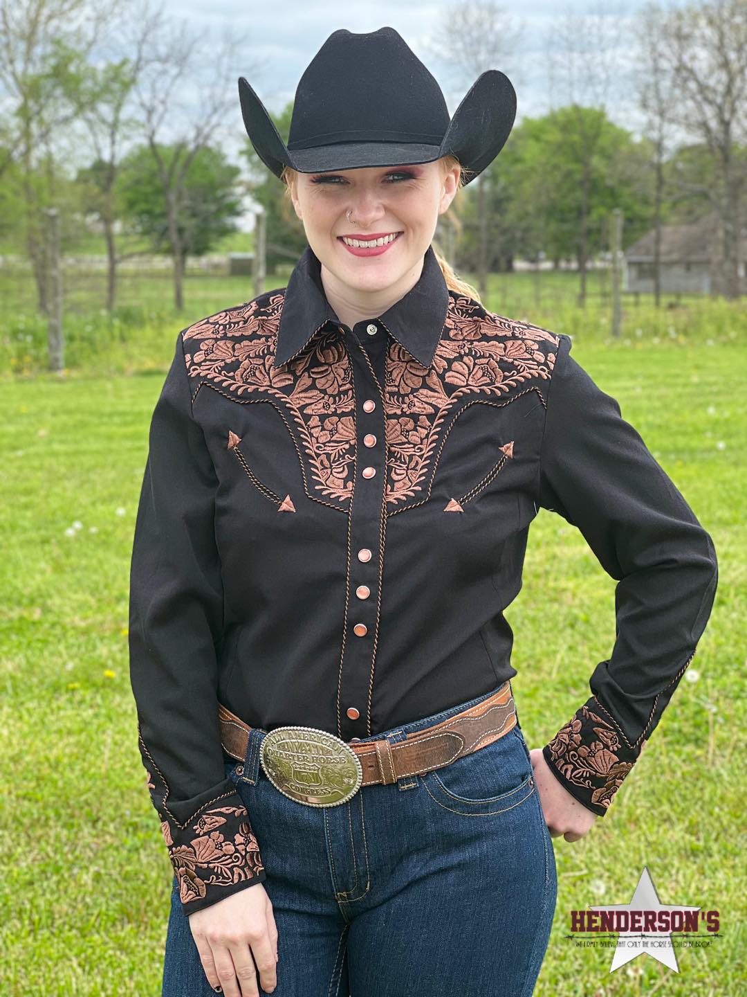 Floral Tooled Western Shirt ~ Bronze | Henderson's Western Store